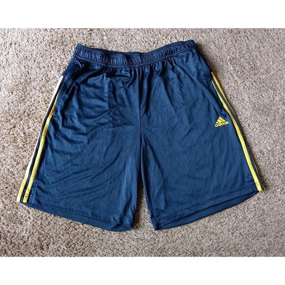 adidas Other - Adidas 3 Stripe Shorts Men's XL Navy Gold Zip Pockets Elastic Waist